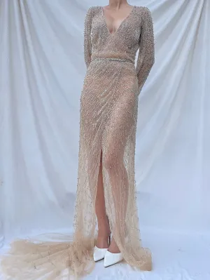 00 Nude Sequins Dress - M
