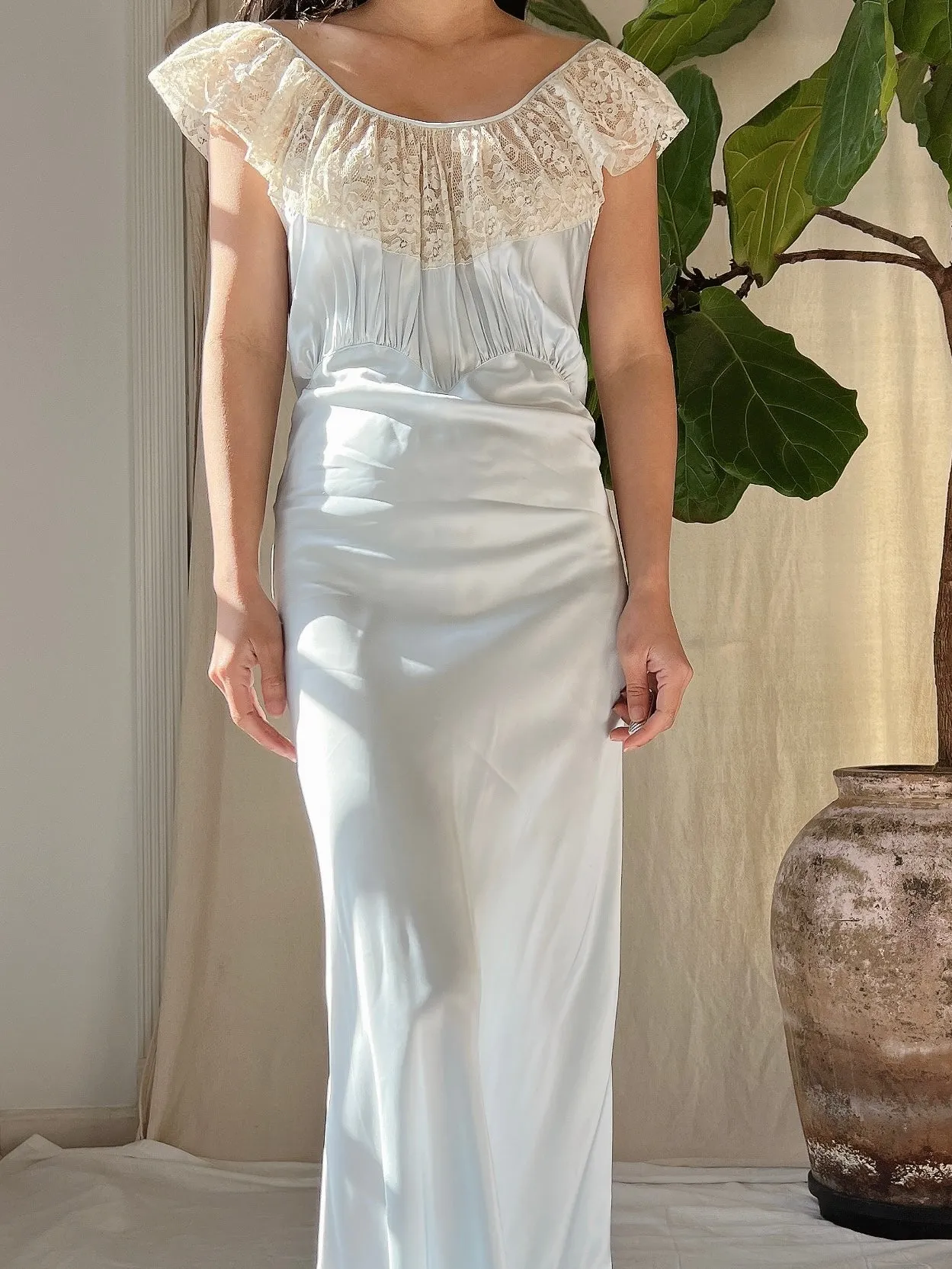 1930s Blue Satin Slip Dress - M