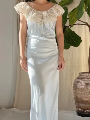 1930s Blue Satin Slip Dress - M