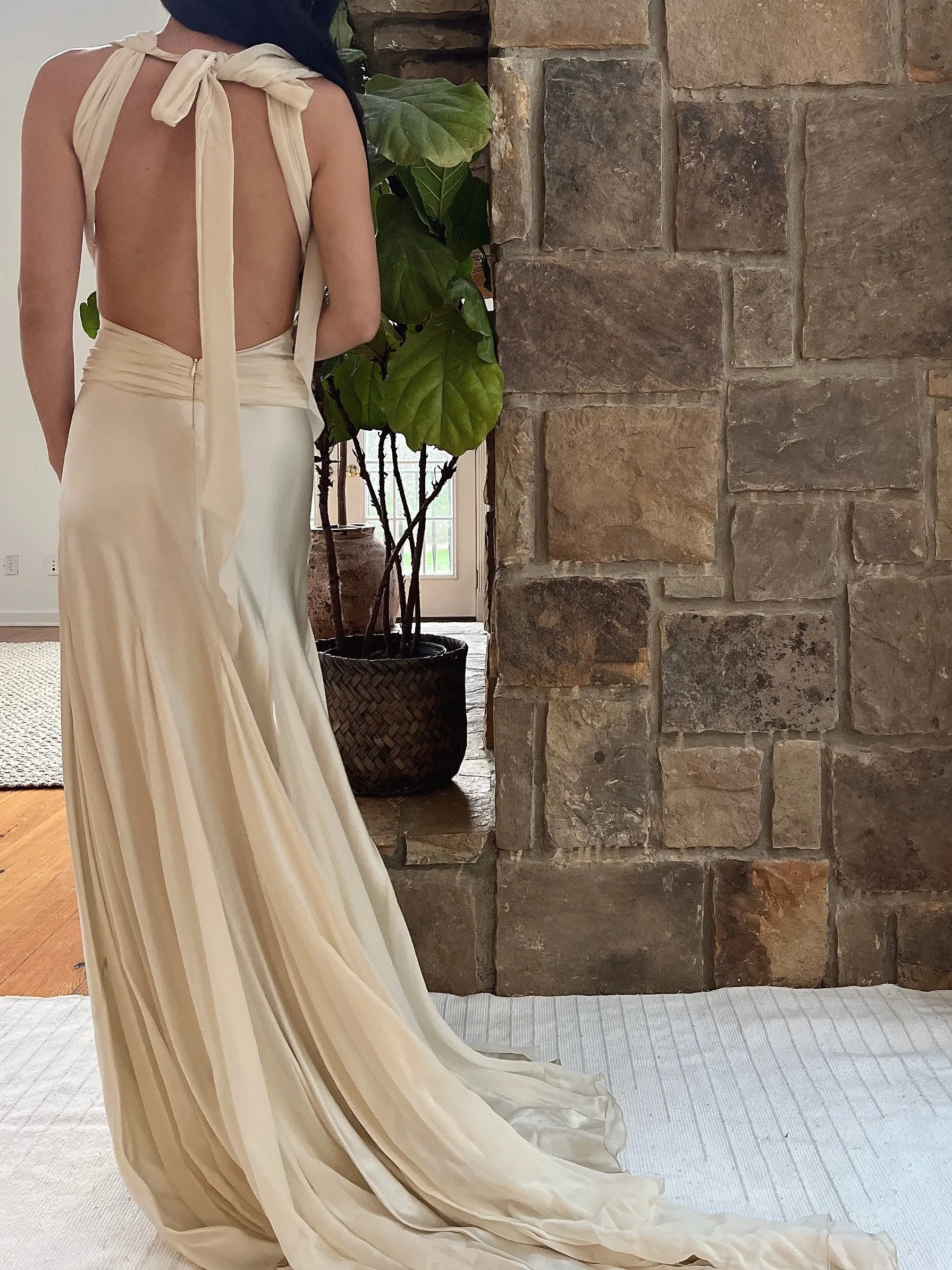 1930s-Inspired Silk Chiffon Bias Cut Gown - M/L