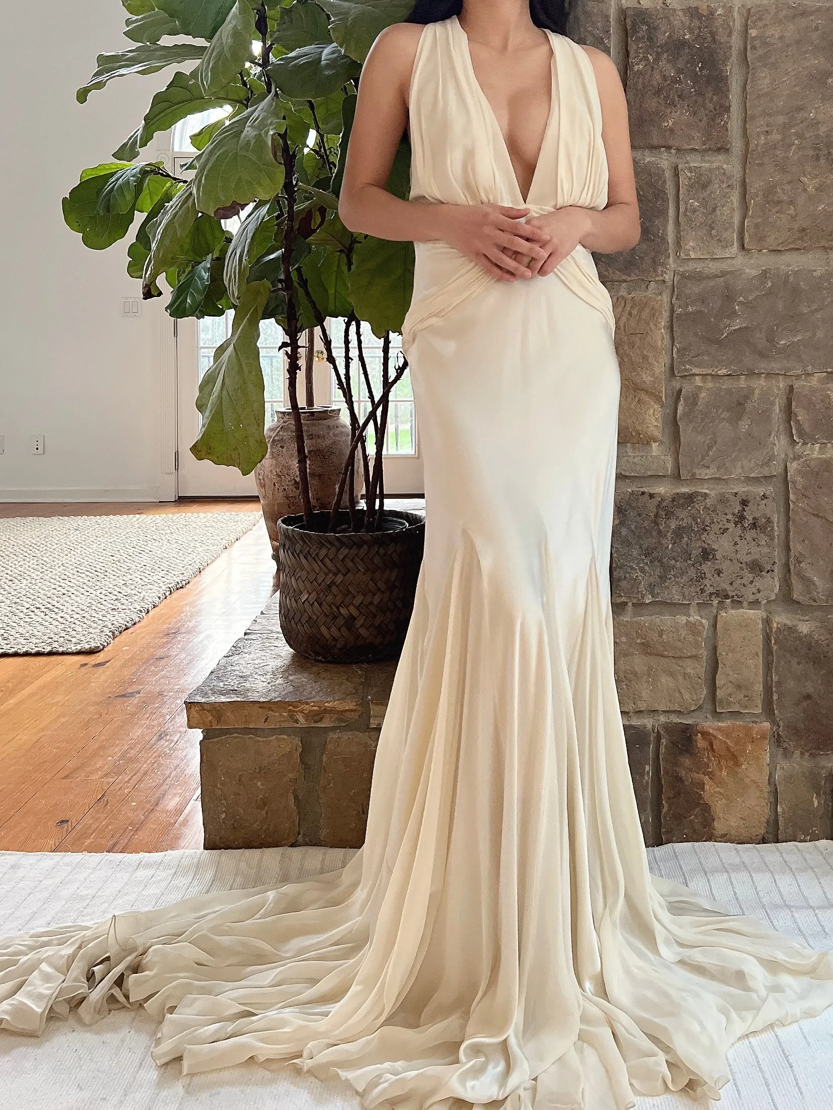 1930s-Inspired Silk Chiffon Bias Cut Gown - M/L