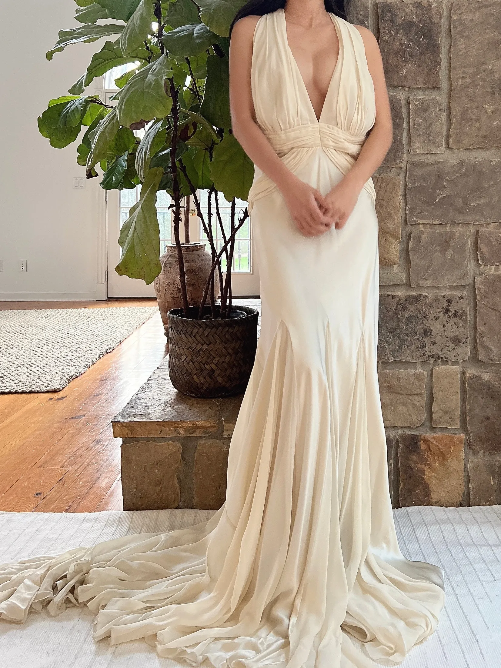 1930s-Inspired Silk Chiffon Bias Cut Gown - M/L