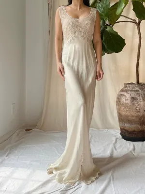 1930s Pale Celadon Silk and Lace Gown - S/M