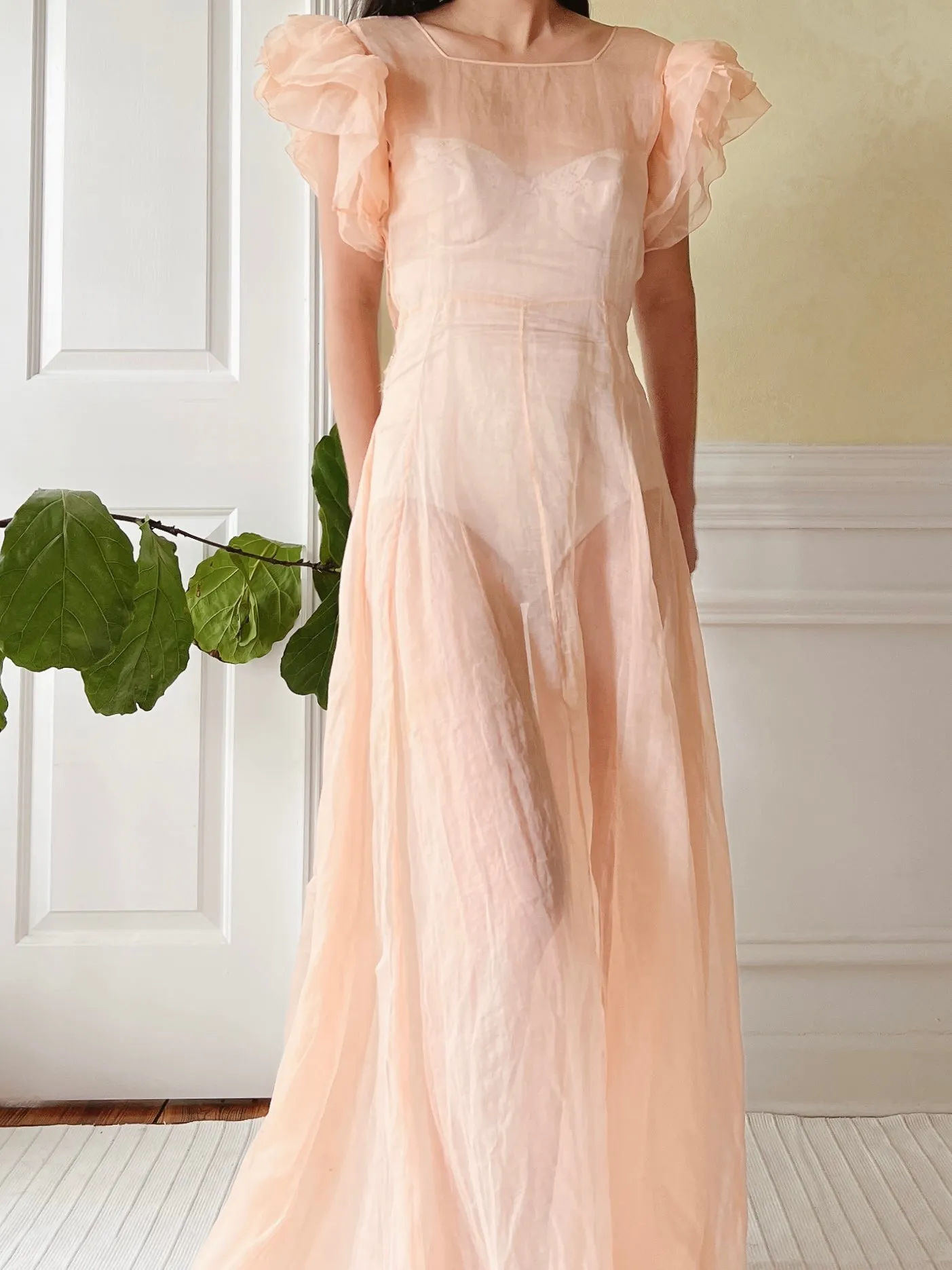 1930s Peach Organdy Dress - XS