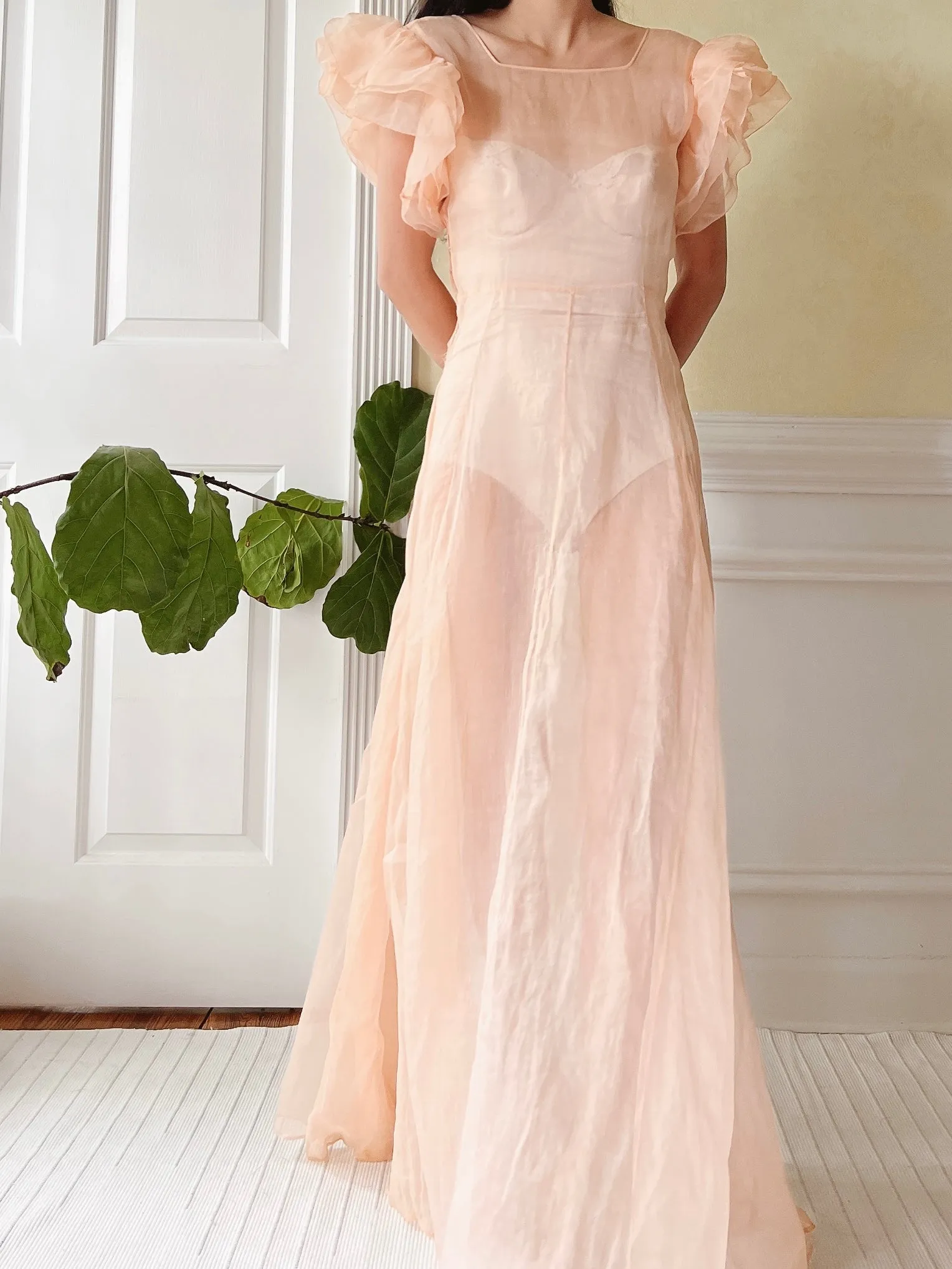 1930s Peach Organdy Dress - XS
