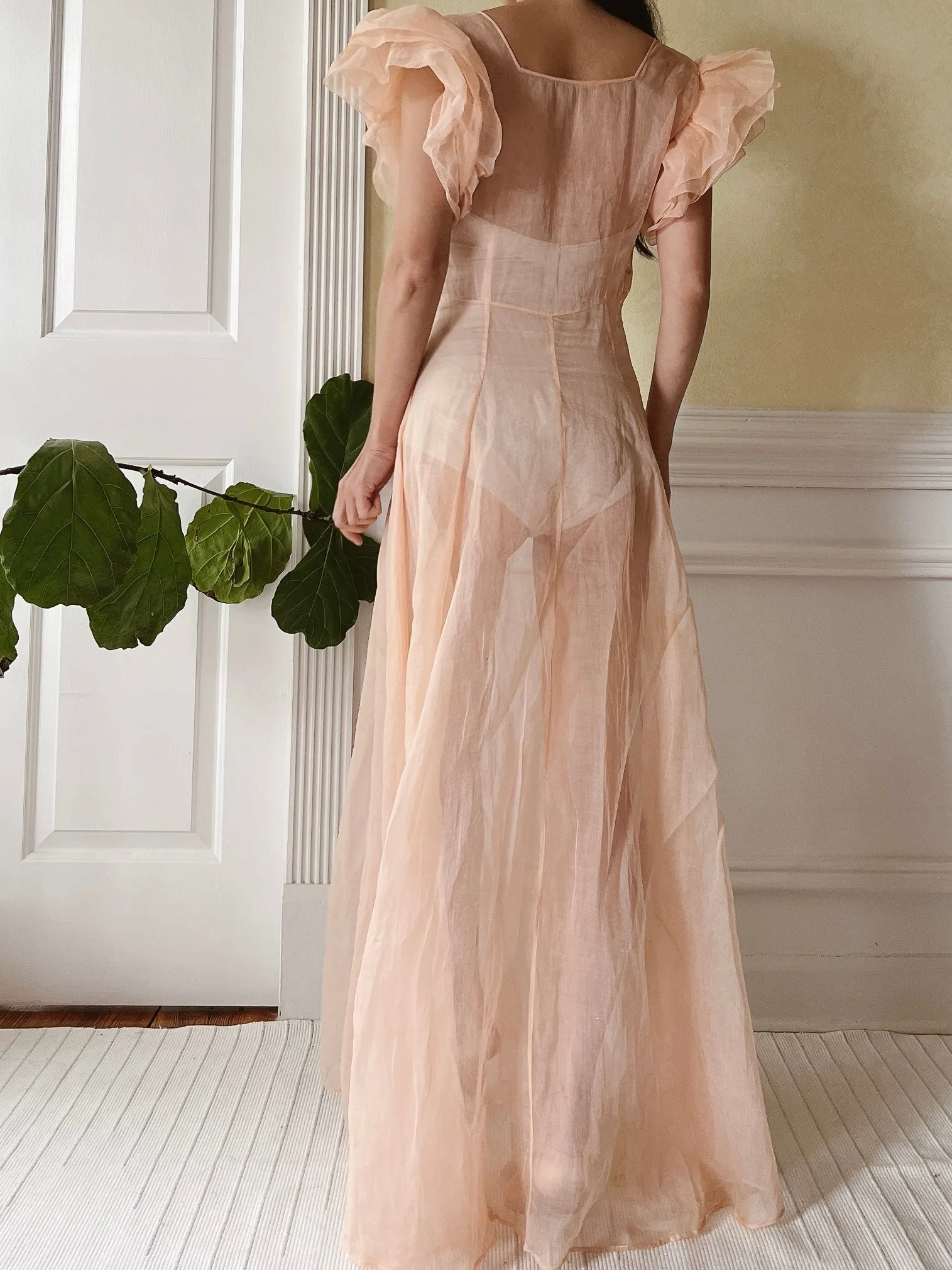 1930s Peach Organdy Dress - XS