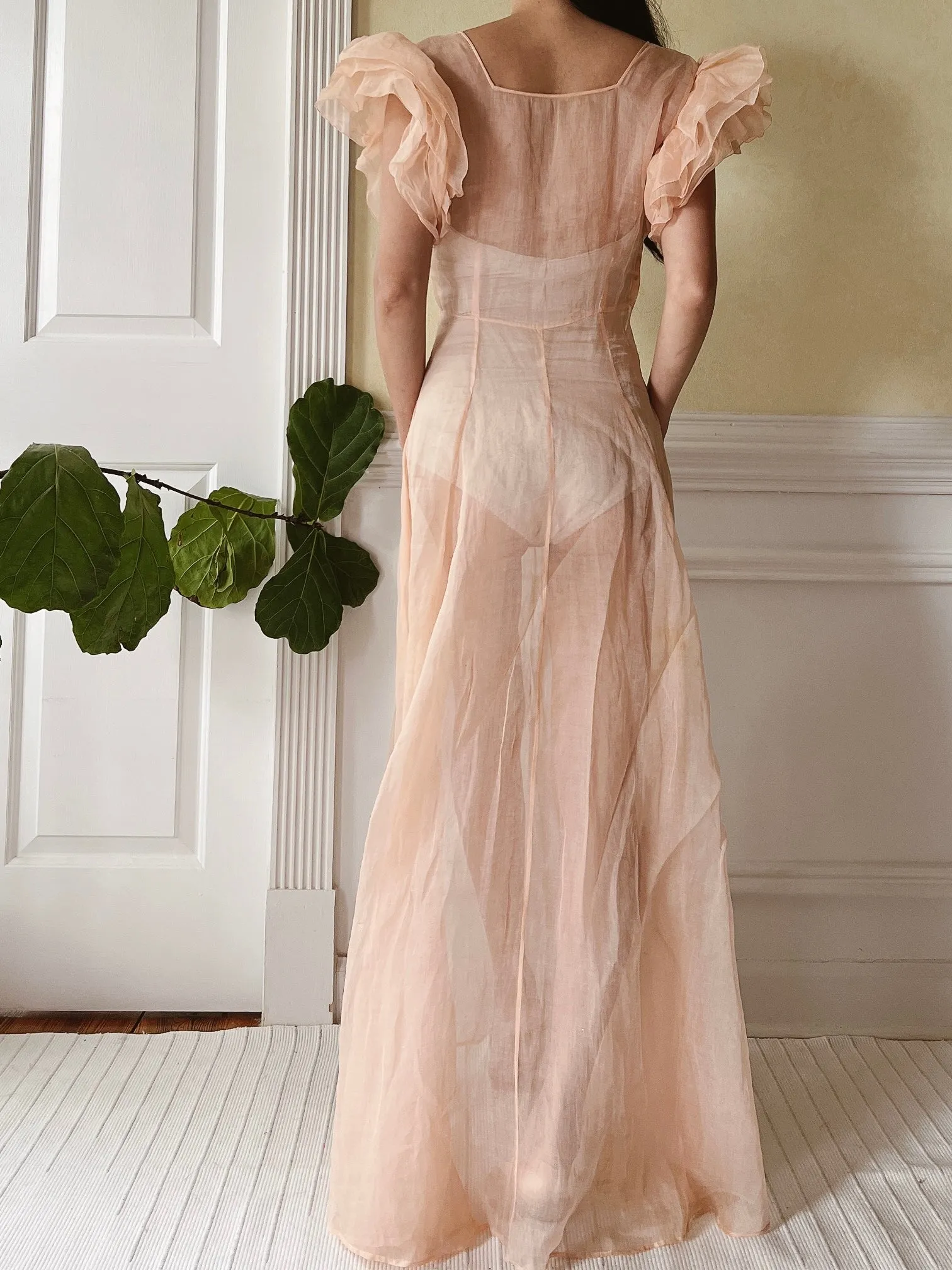 1930s Peach Organdy Dress - XS