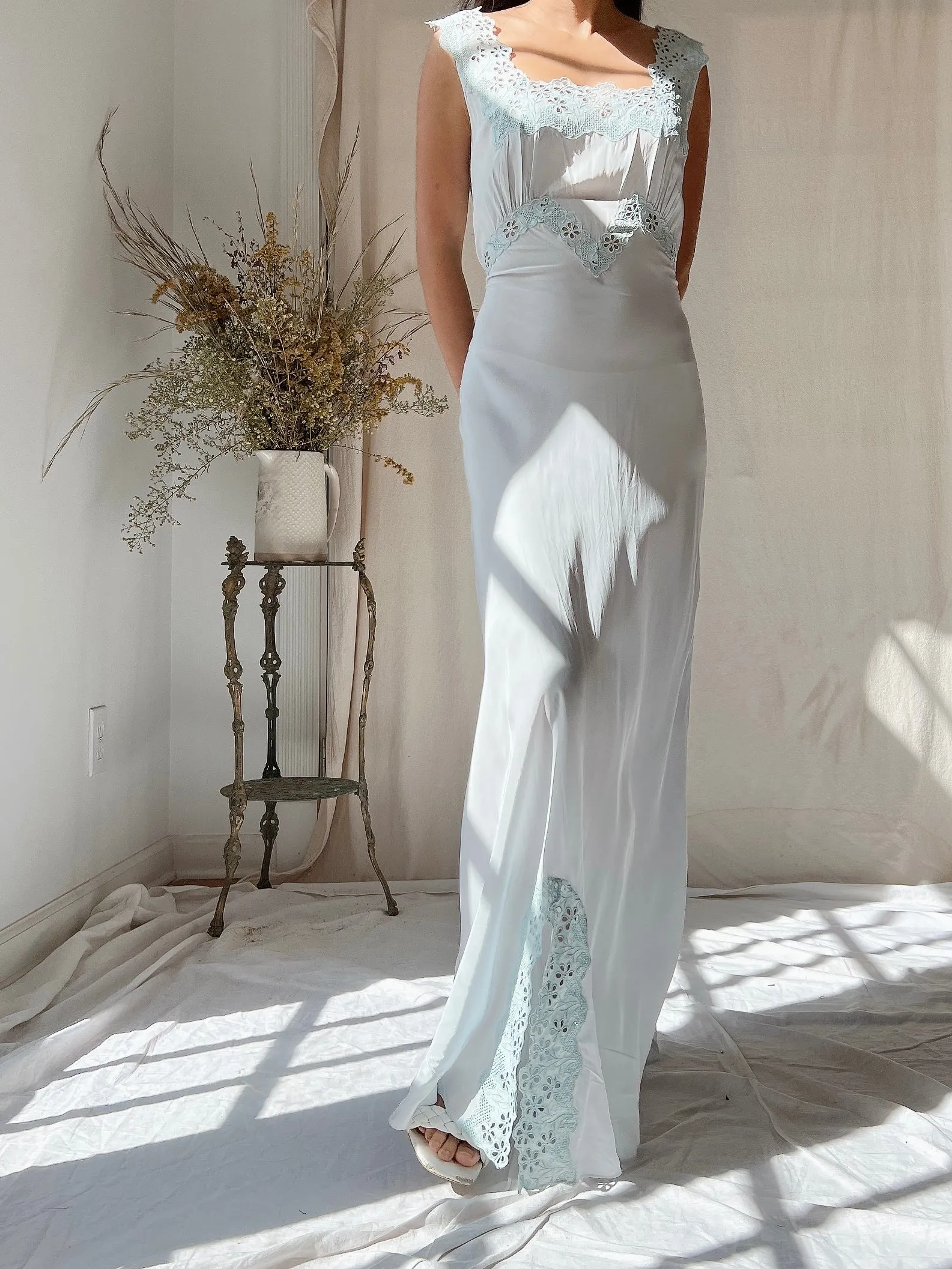 1930s Rayon Pale Blue Slip Dress - XS/S