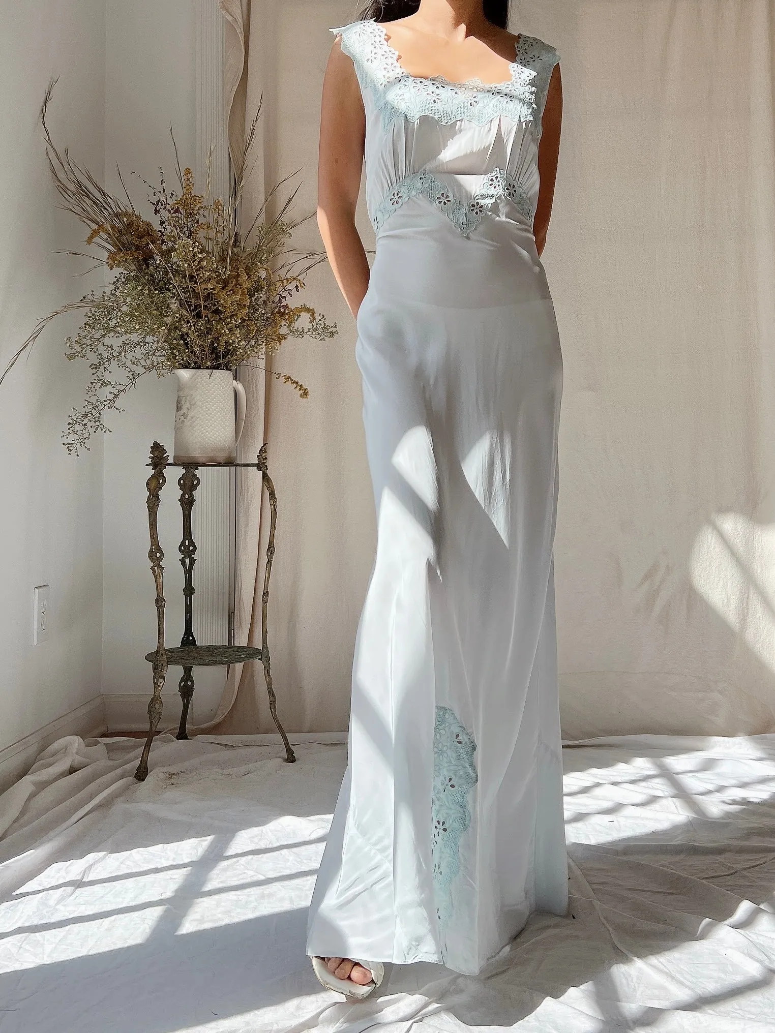 1930s Rayon Pale Blue Slip Dress - XS/S