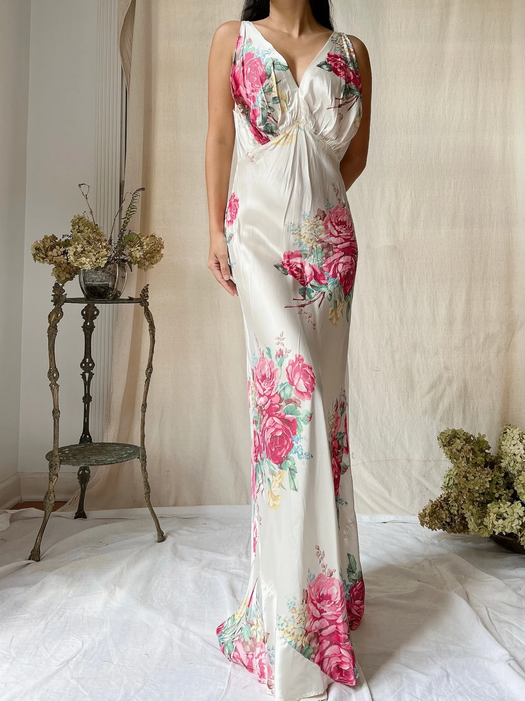 1930s Rose Satin Slip Dress - M