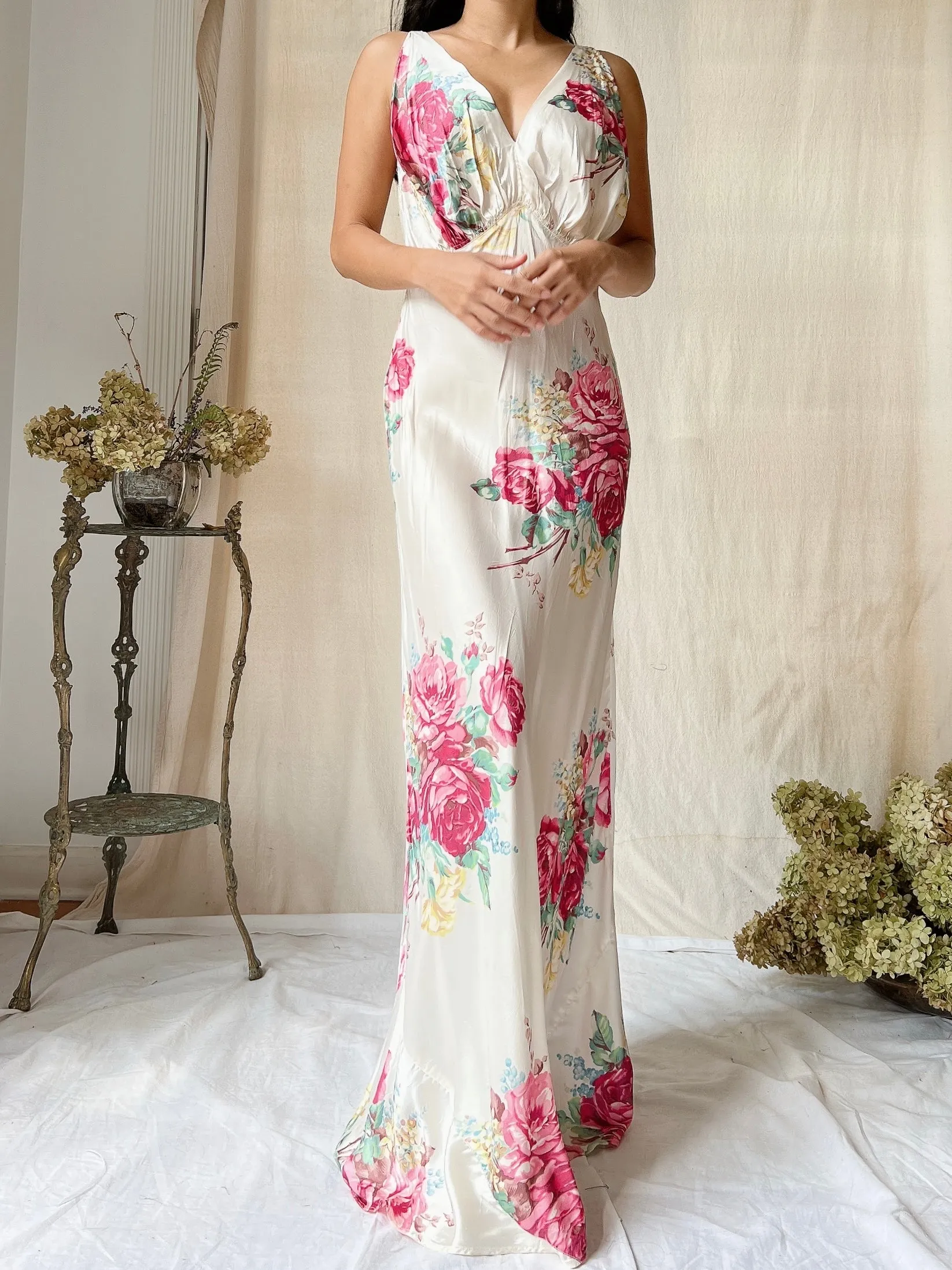 1930s Rose Satin Slip Dress - M