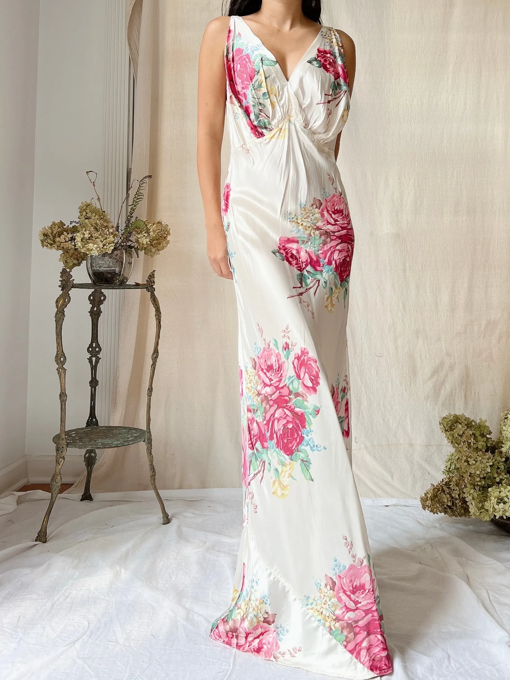 1930s Rose Satin Slip Dress - M