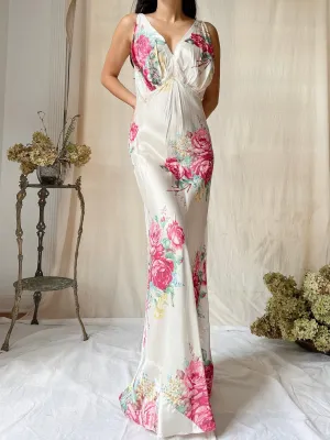 1930s Rose Satin Slip Dress - M