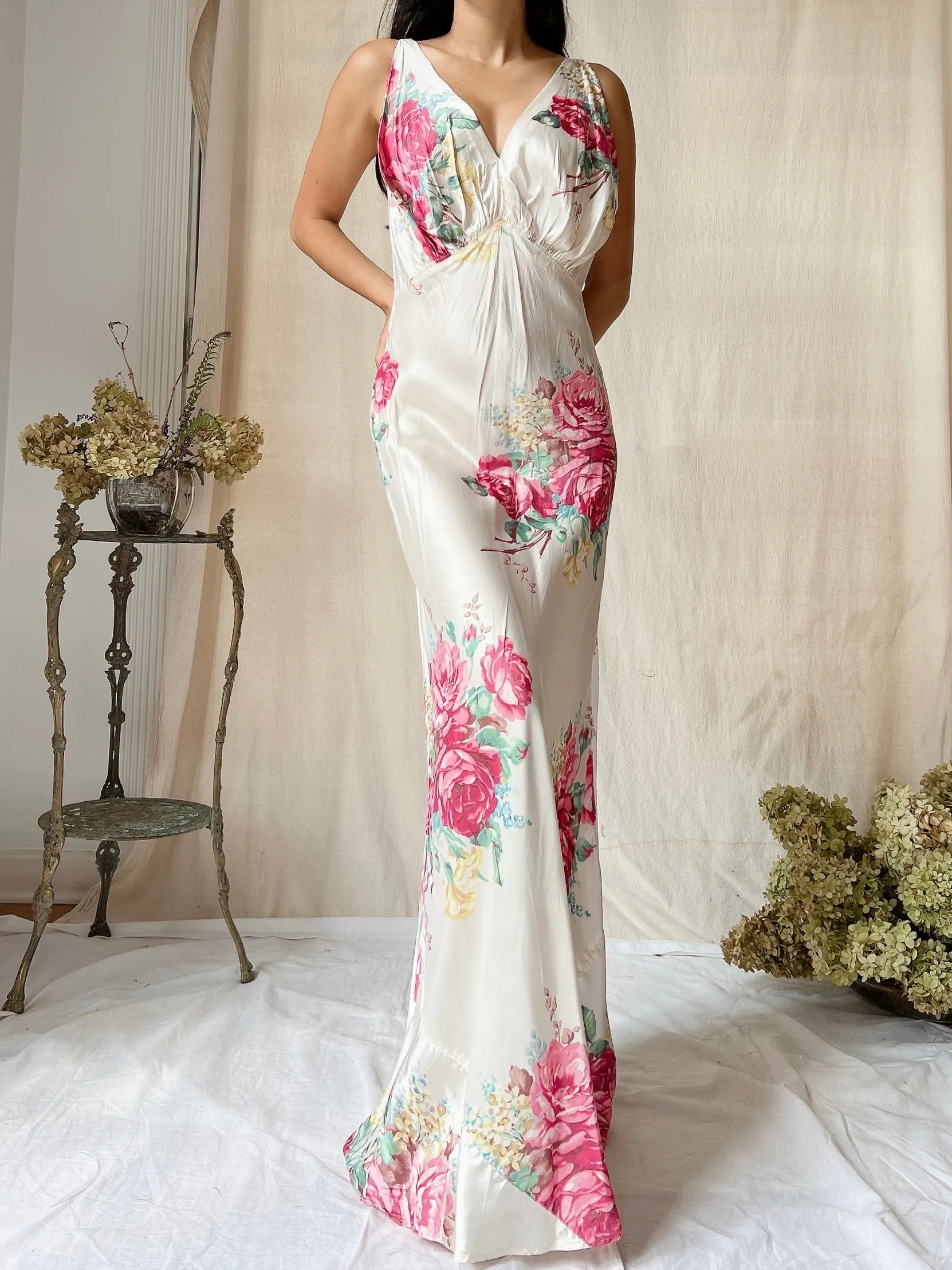 1930s Rose Satin Slip Dress - M
