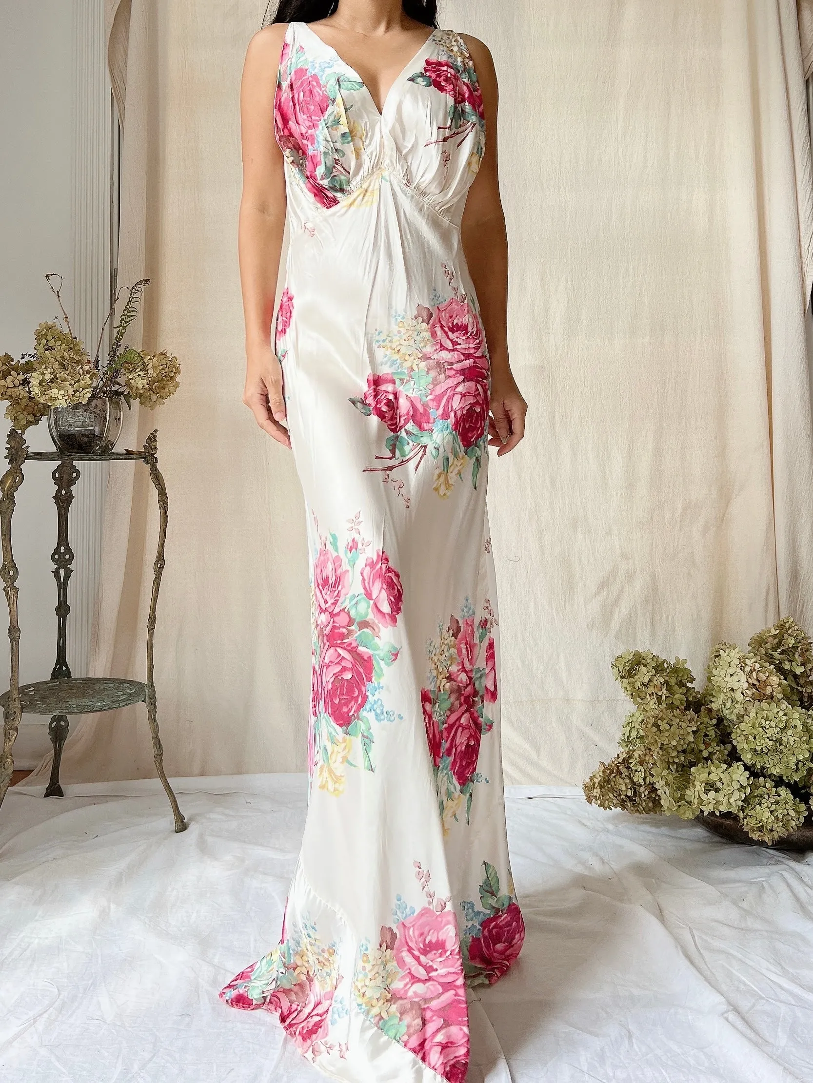 1930s Rose Satin Slip Dress - M