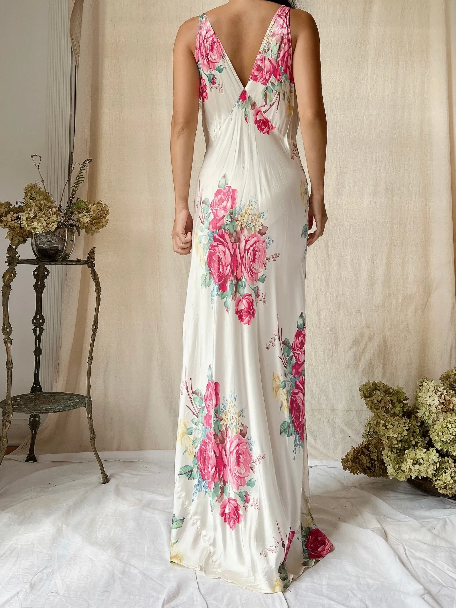 1930s Rose Satin Slip Dress - M