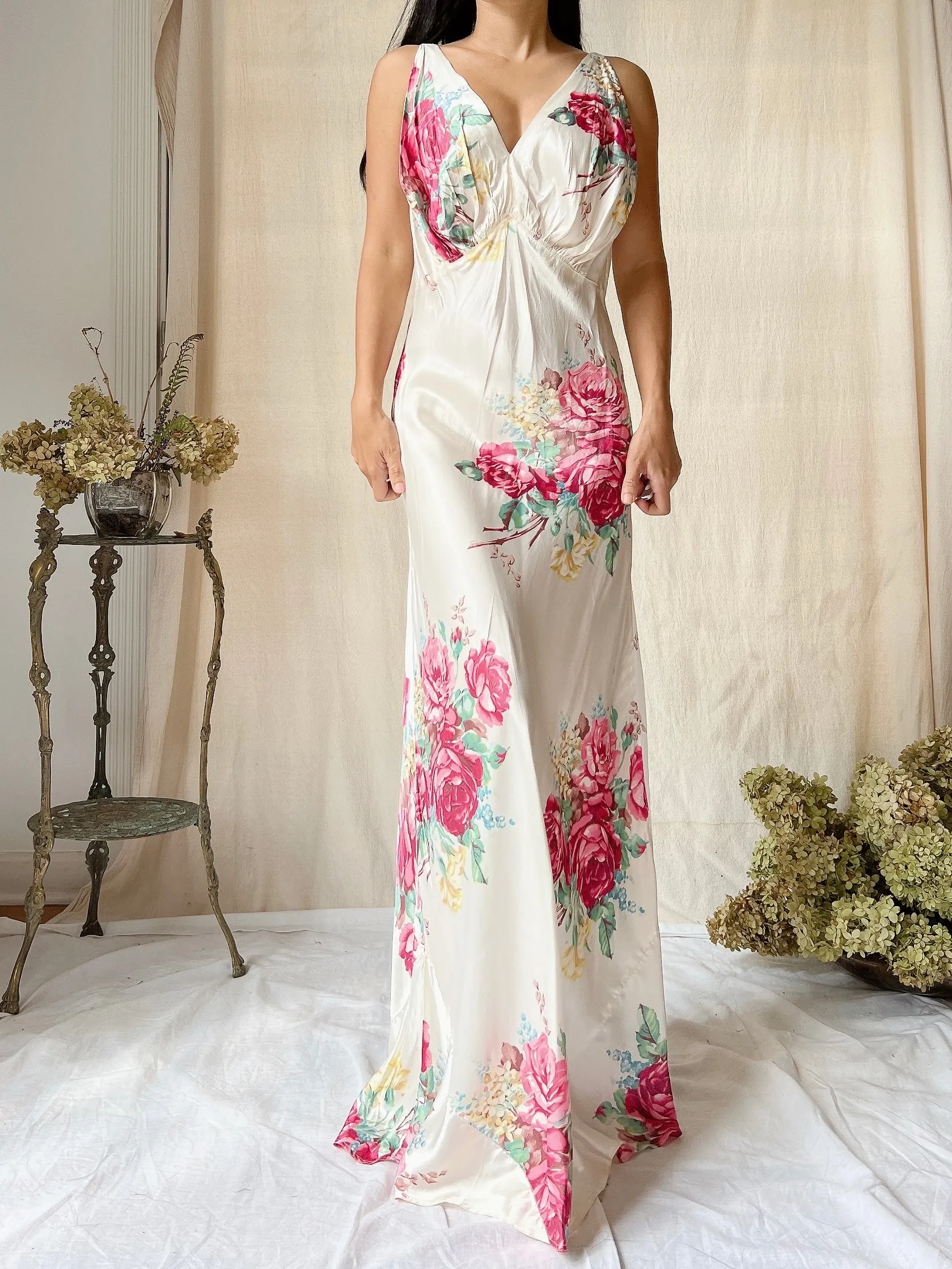 1930s Rose Satin Slip Dress - M