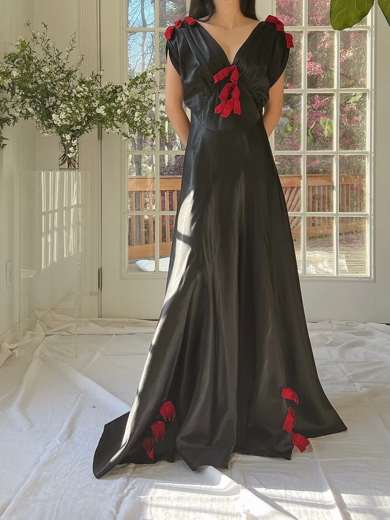 1930s Satin Bow Dress - XS