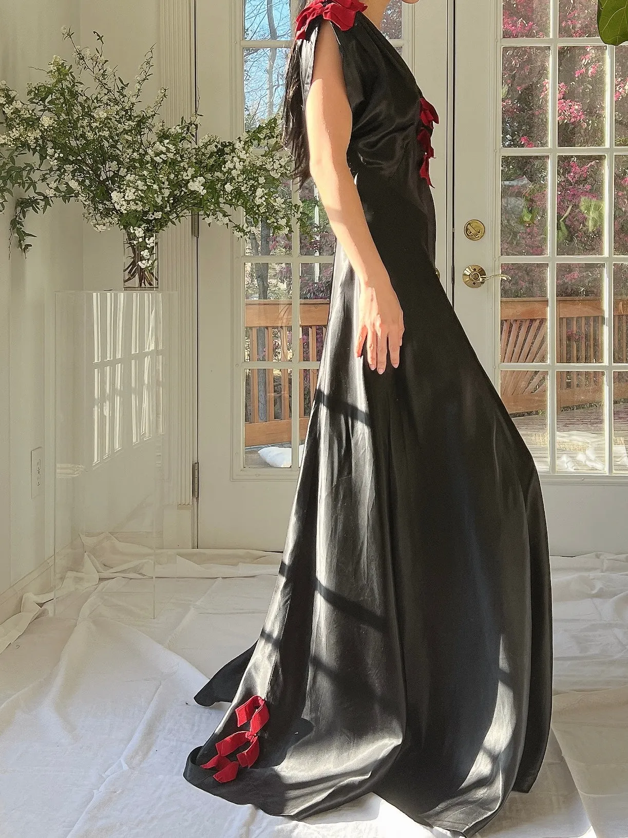 1930s Satin Bow Dress - XS