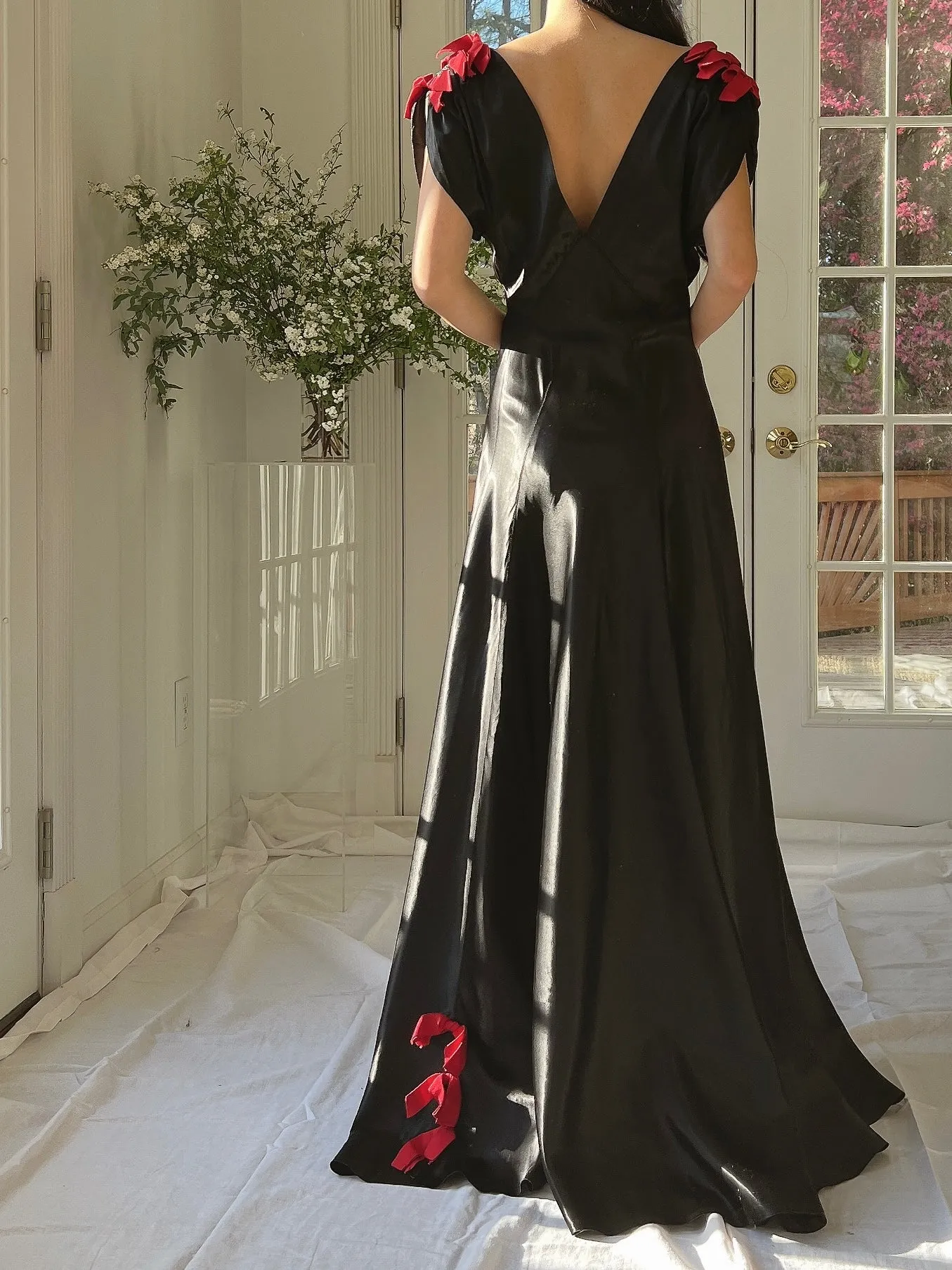 1930s Satin Bow Dress - XS