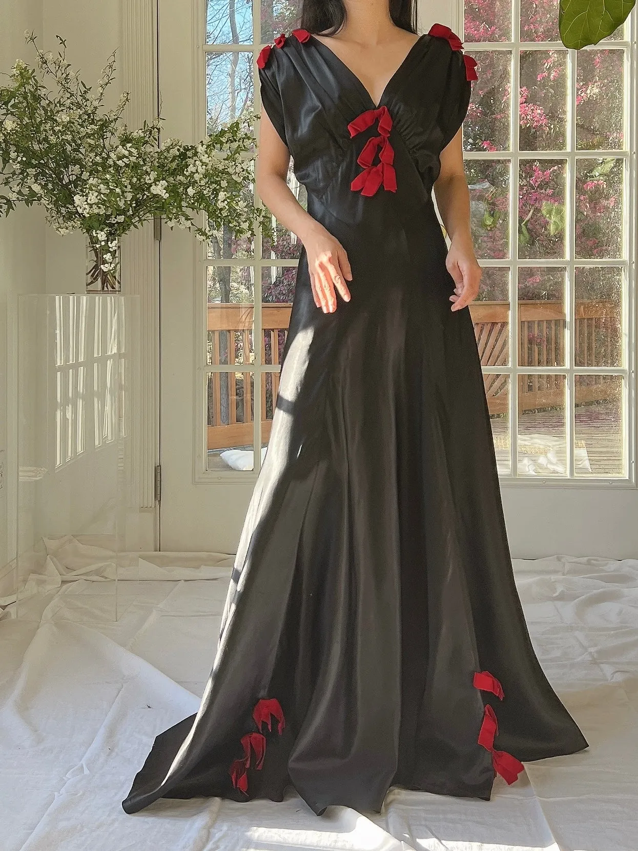 1930s Satin Bow Dress - XS