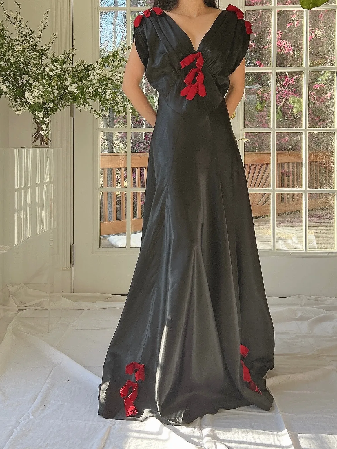 1930s Satin Bow Dress - XS