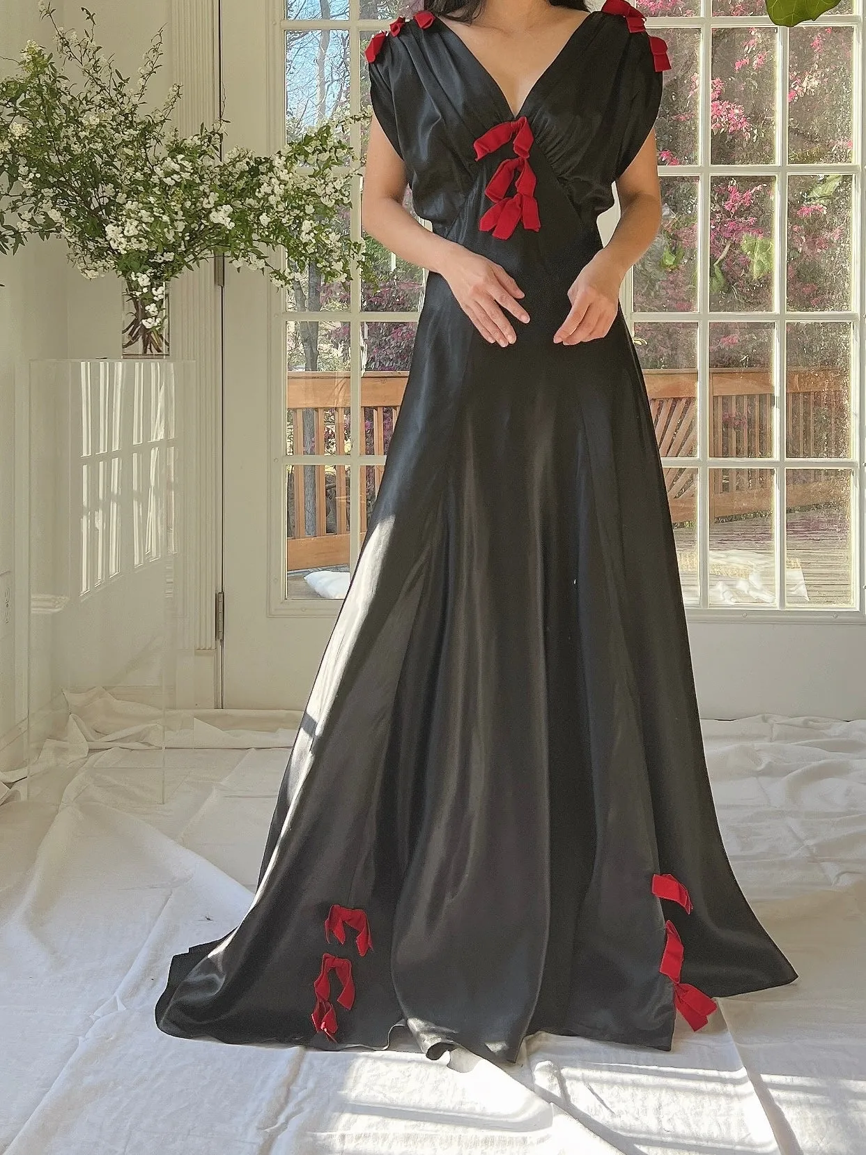 1930s Satin Bow Dress - XS