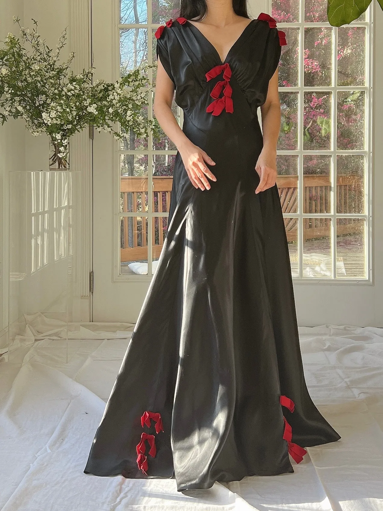 1930s Satin Bow Dress - XS