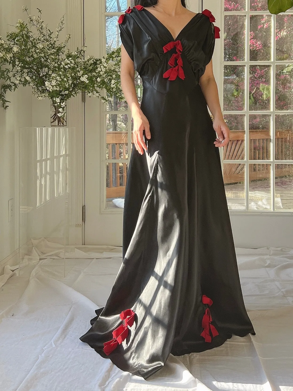 1930s Satin Bow Dress - XS