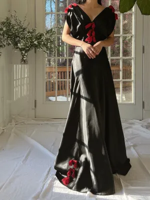 1930s Satin Bow Dress - XS