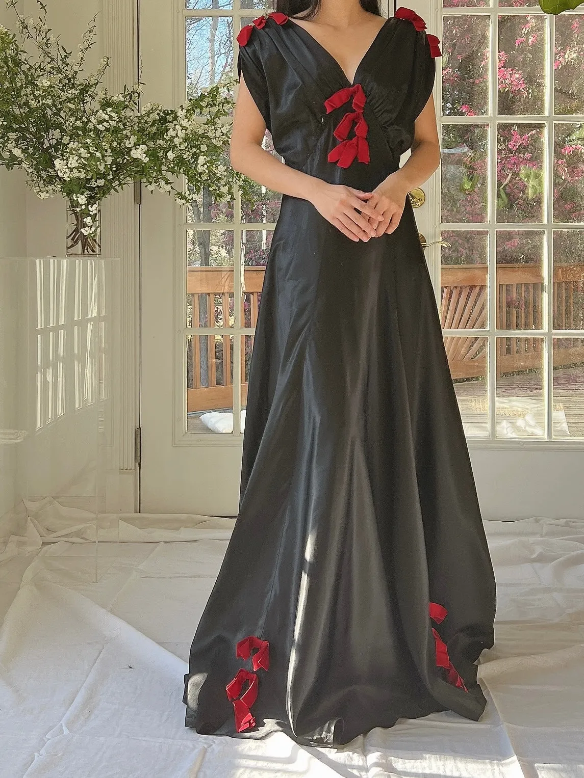 1930s Satin Bow Dress - XS