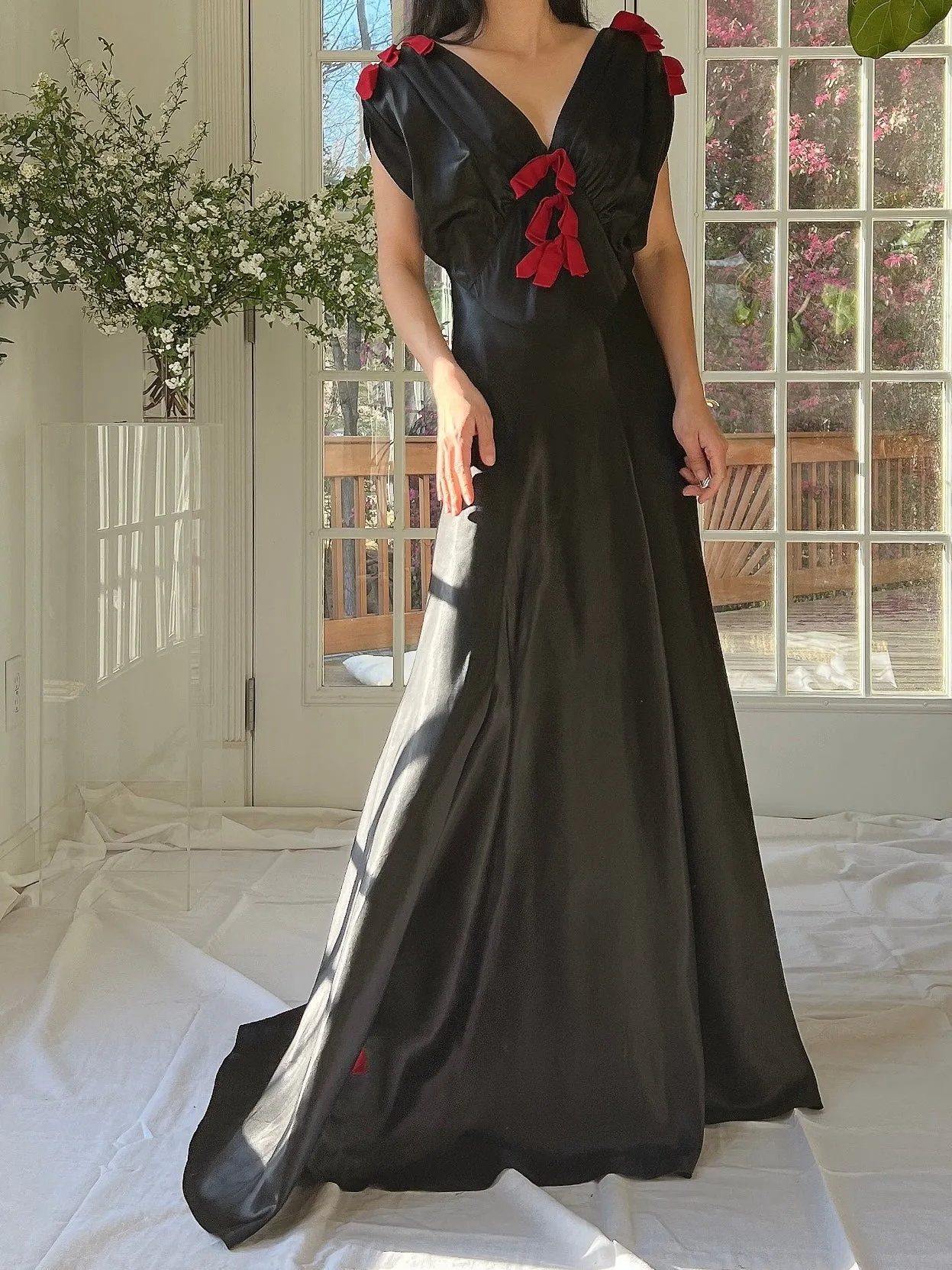 1930s Satin Bow Dress - XS