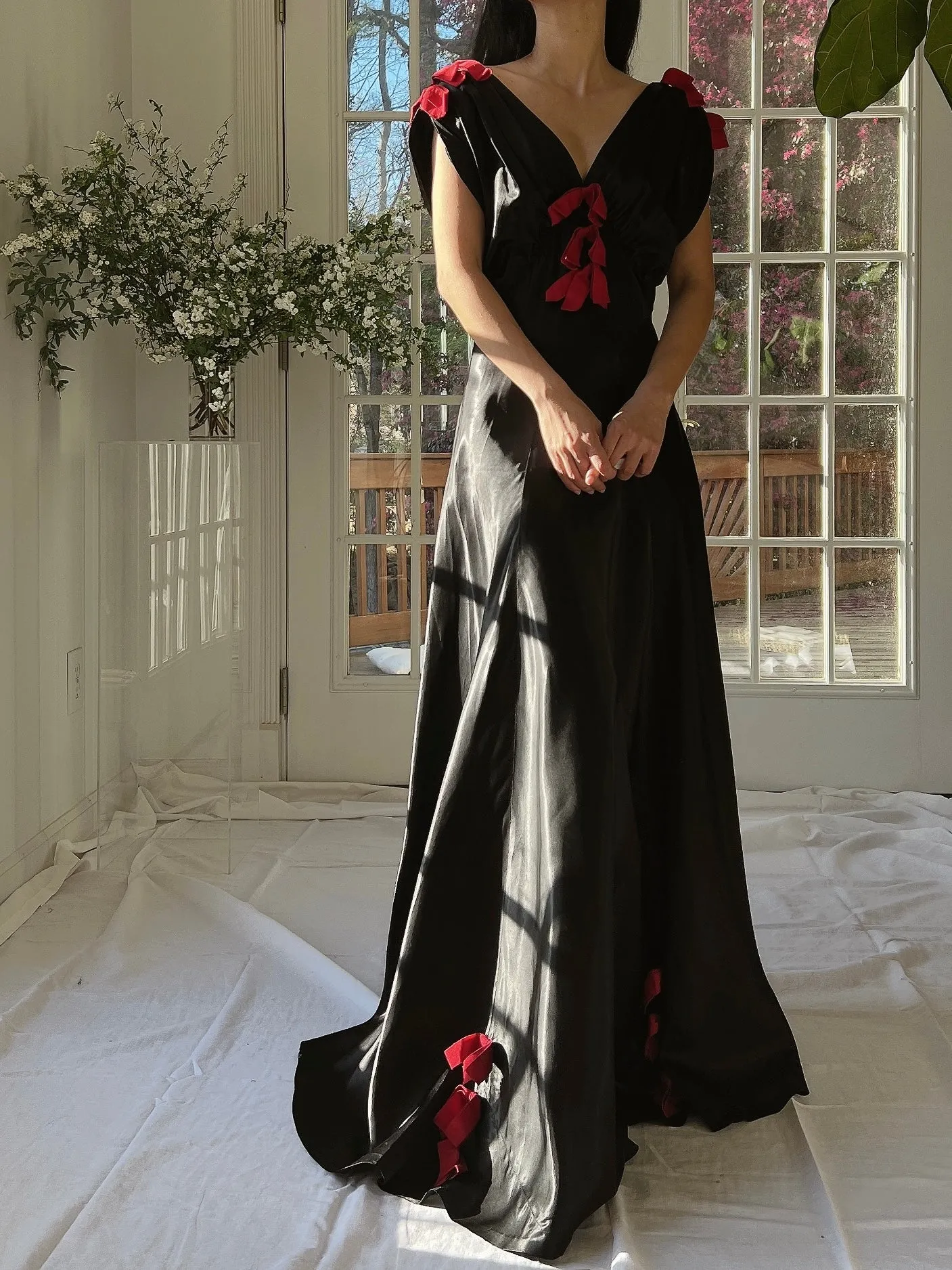 1930s Satin Bow Dress - XS