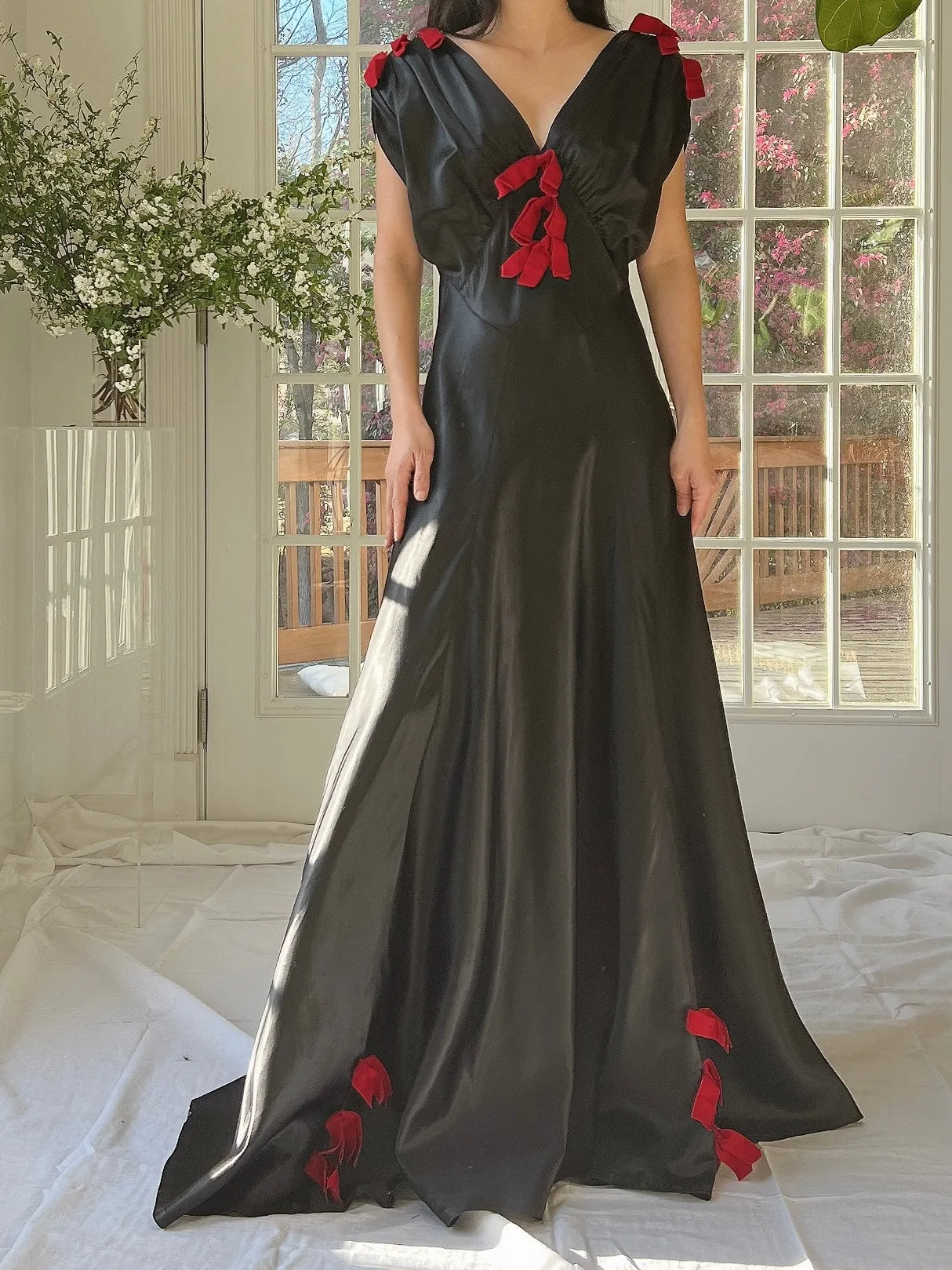1930s Satin Bow Dress - XS