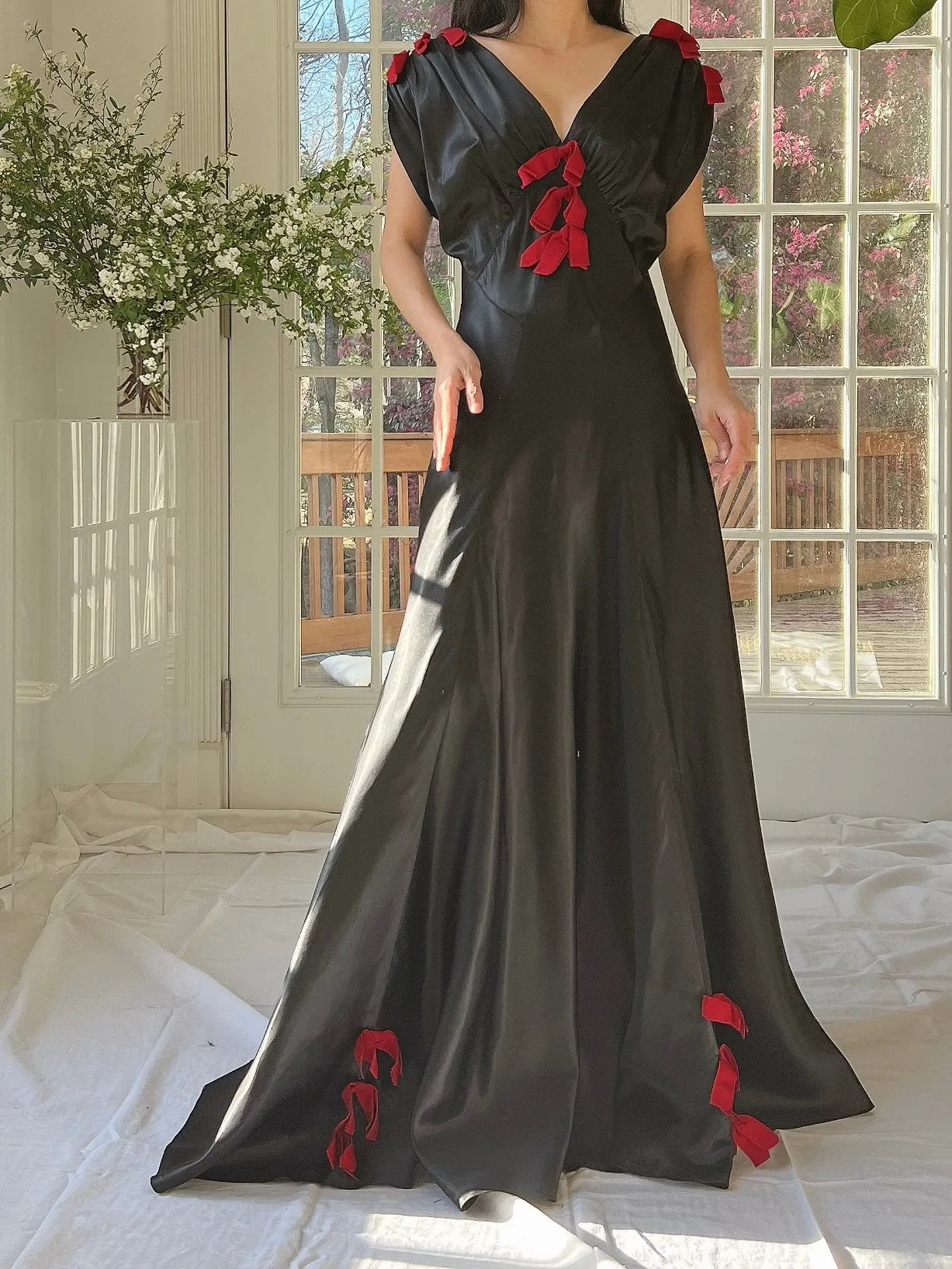 1930s Satin Bow Dress - XS