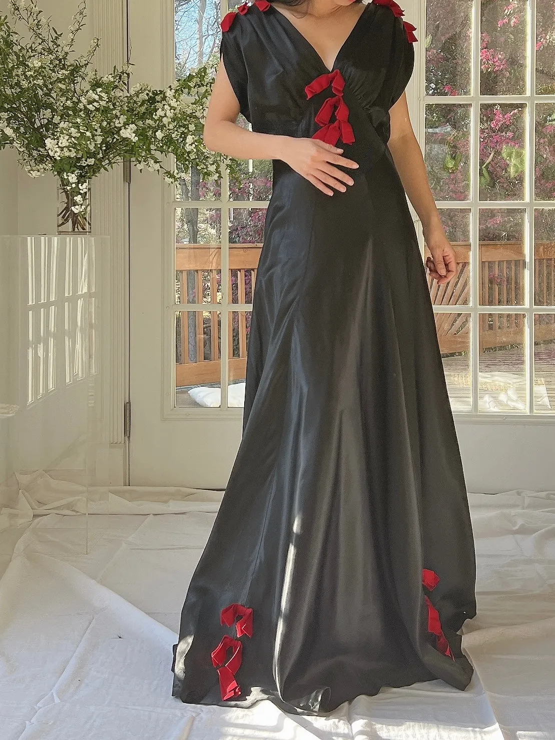 1930s Satin Bow Dress - XS