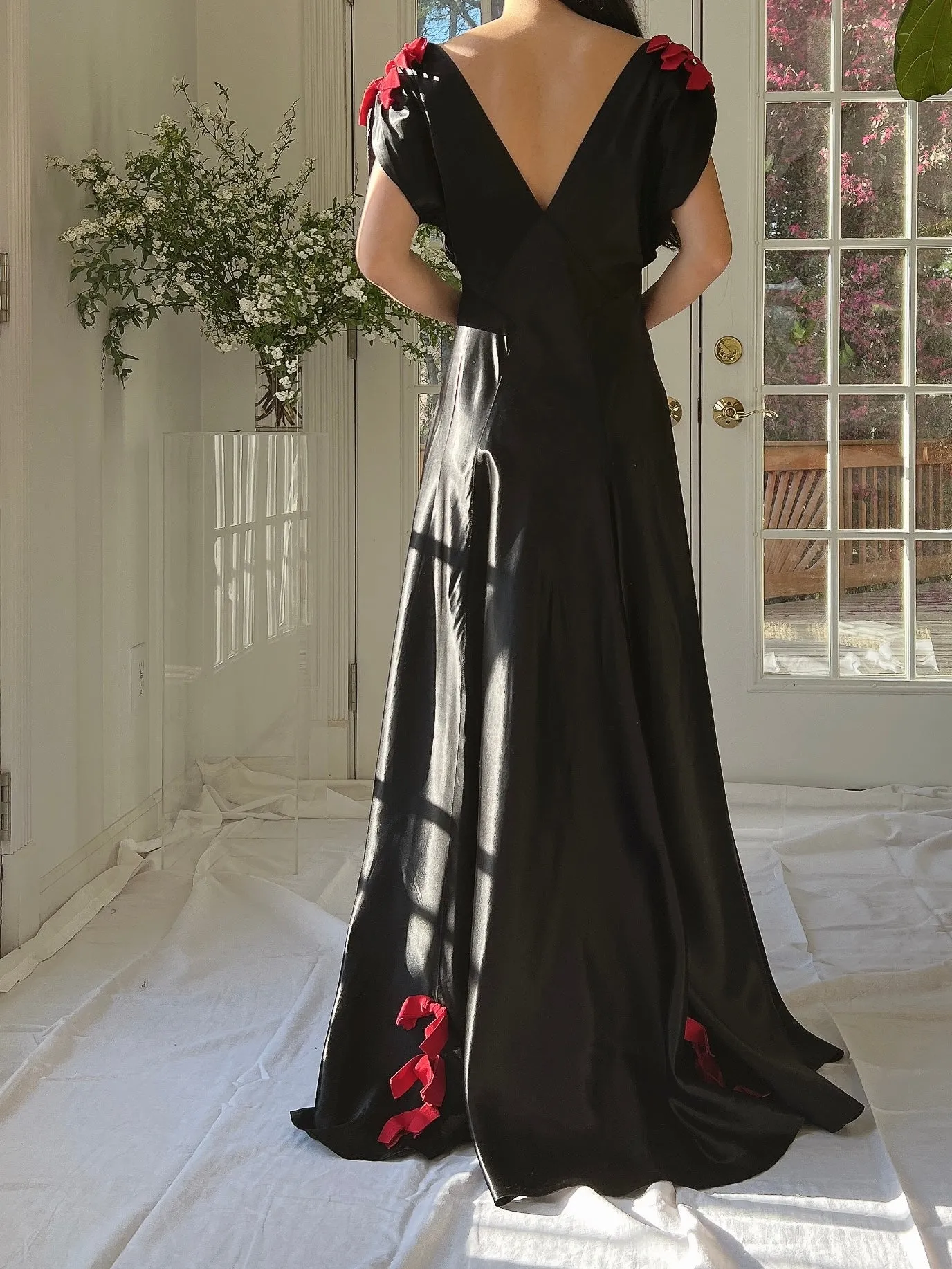 1930s Satin Bow Dress - XS