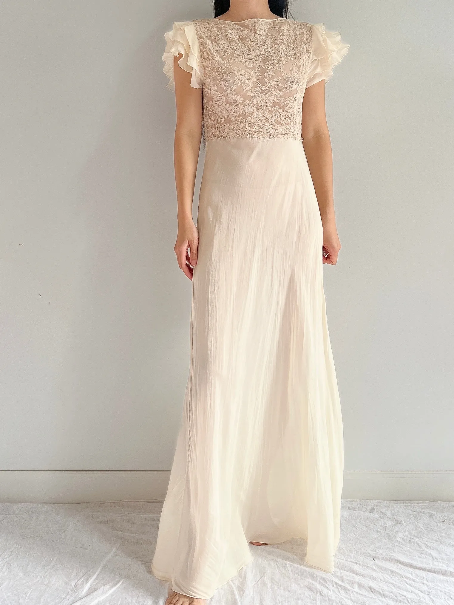 1930s Silk and Lace Dress - S