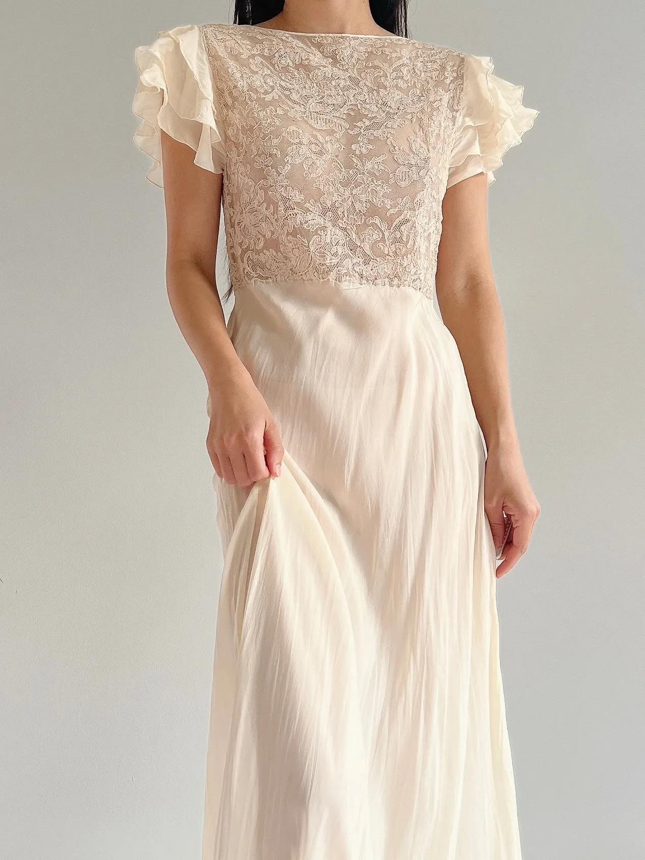 1930s Silk and Lace Dress - S