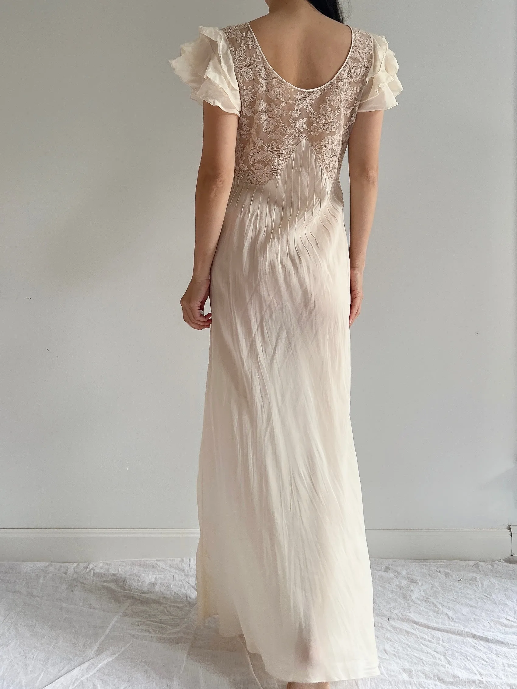 1930s Silk and Lace Dress - S