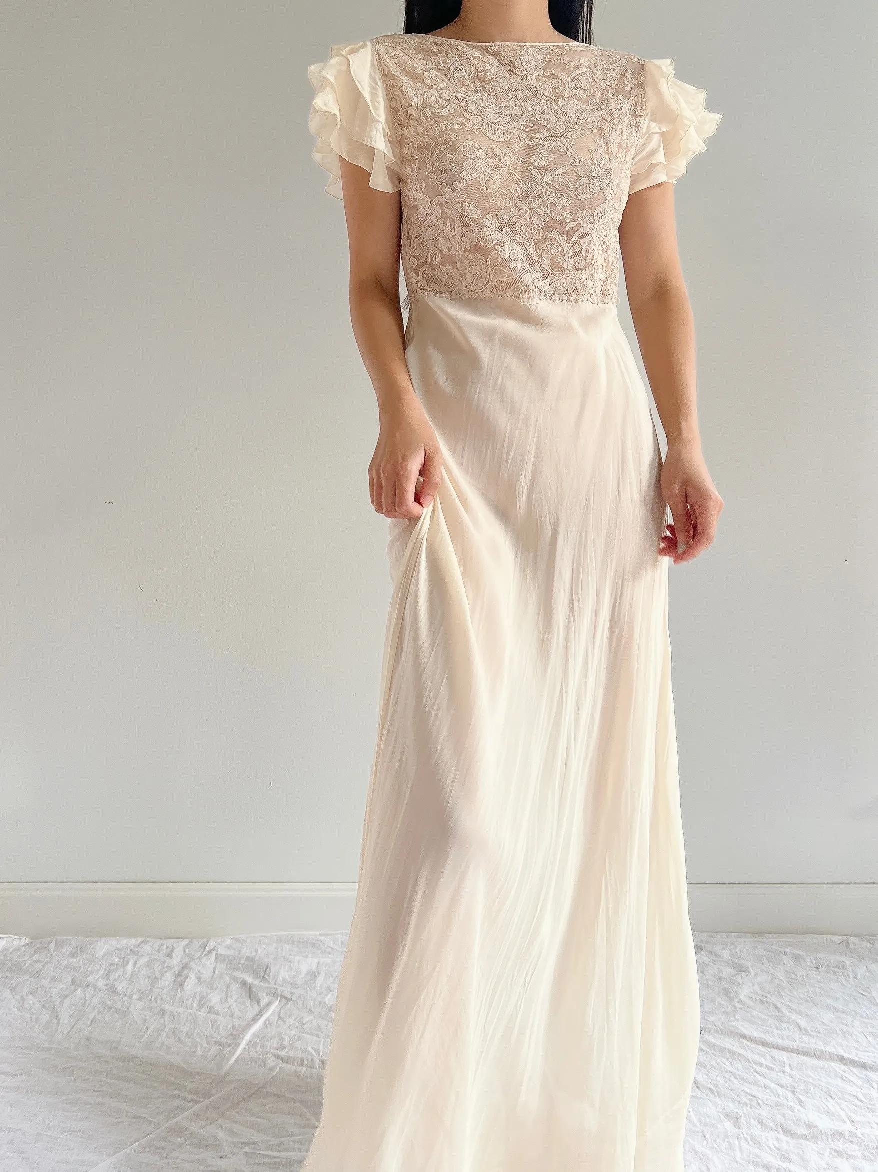 1930s Silk and Lace Dress - S