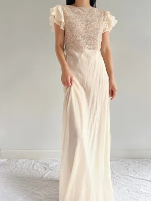 1930s Silk and Lace Dress - S