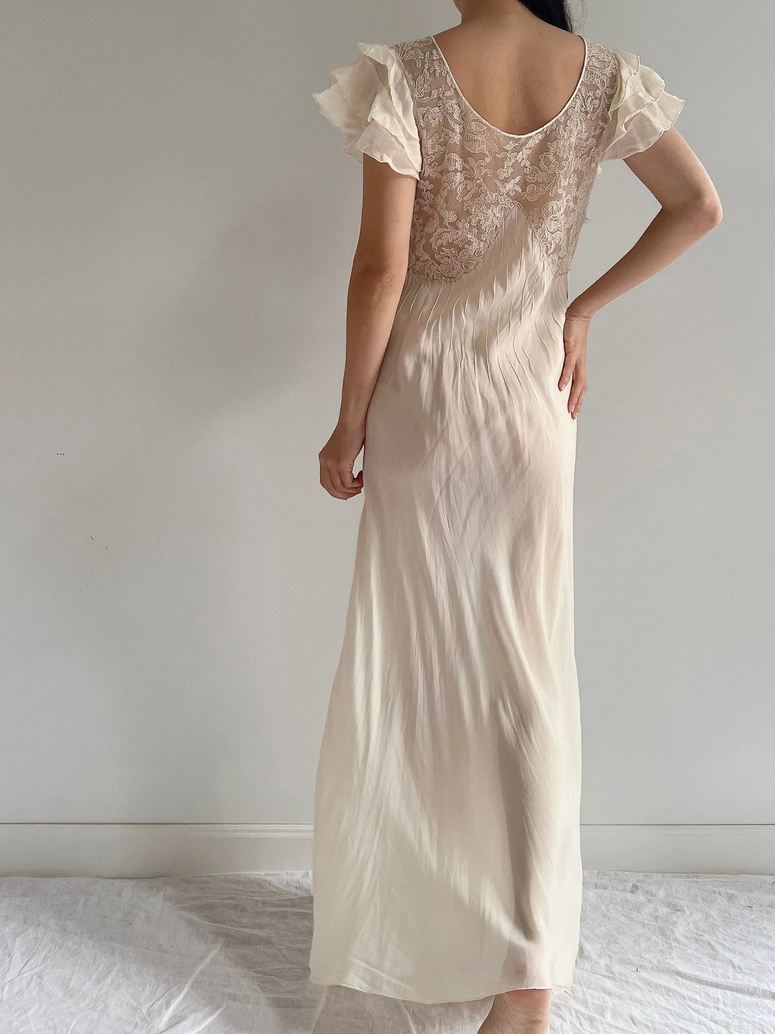 1930s Silk and Lace Dress - S