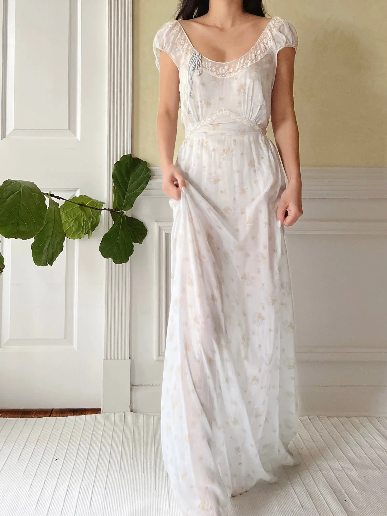 1940s Cotton/Silk Cap Sleeve Dress - S