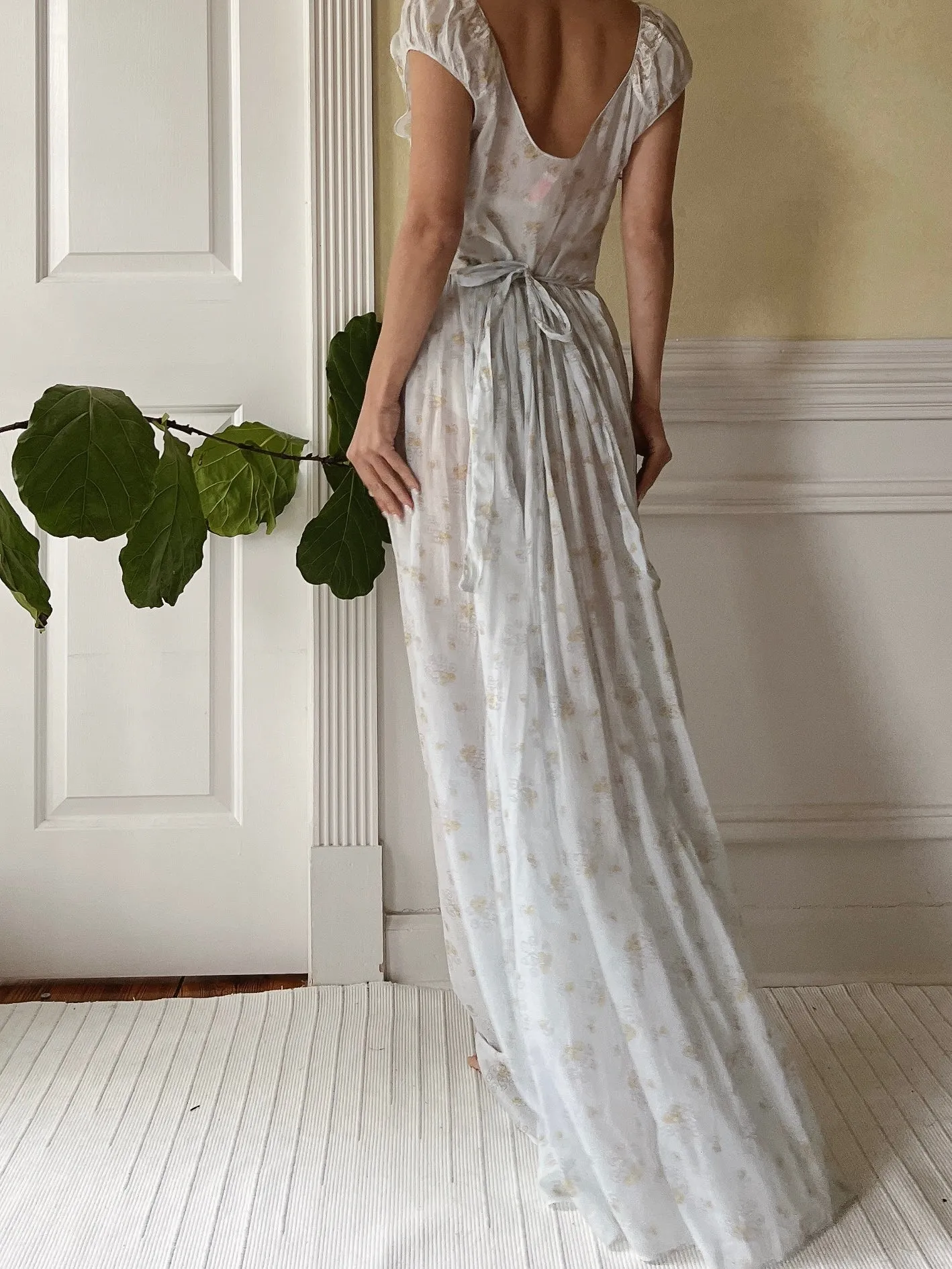 1940s Cotton/Silk Cap Sleeve Dress - S