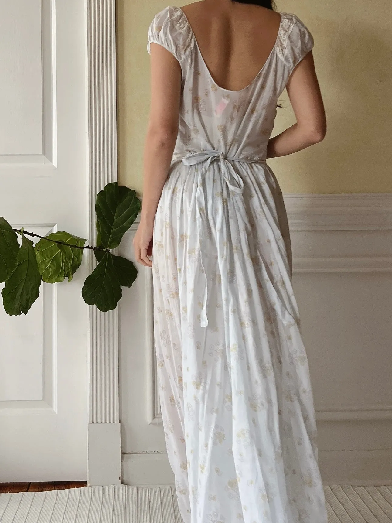1940s Cotton/Silk Cap Sleeve Dress - S