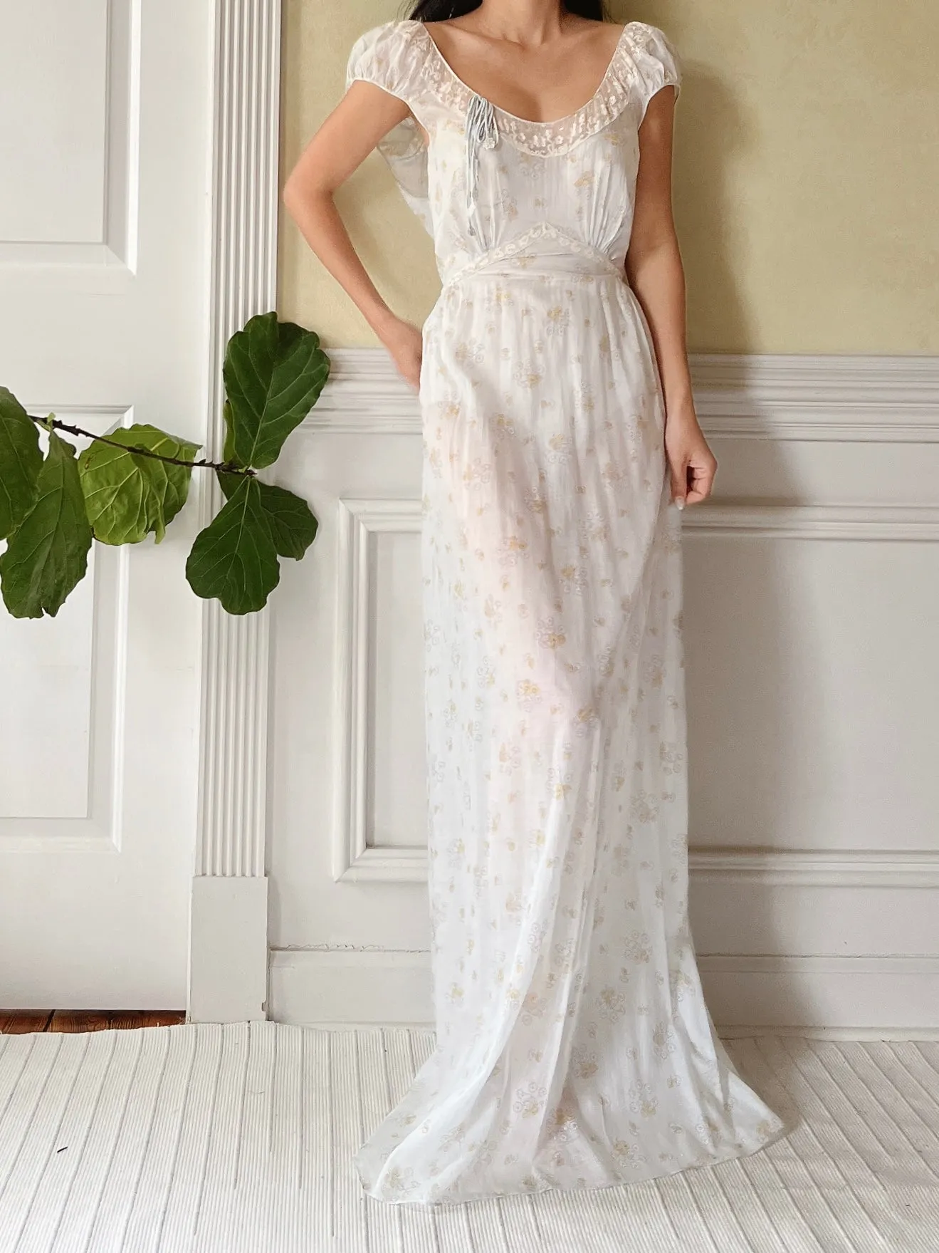 1940s Cotton/Silk Cap Sleeve Dress - S
