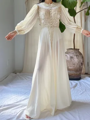 1940s Lace and Nylon Puff Sleeve Dressing Gown - XS