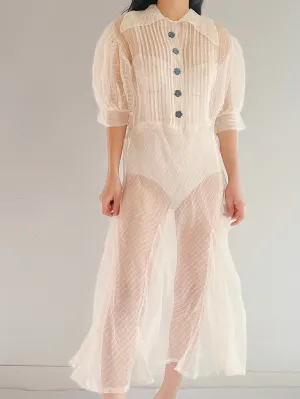 1940s Organdy Puff Sleeve Dress - M