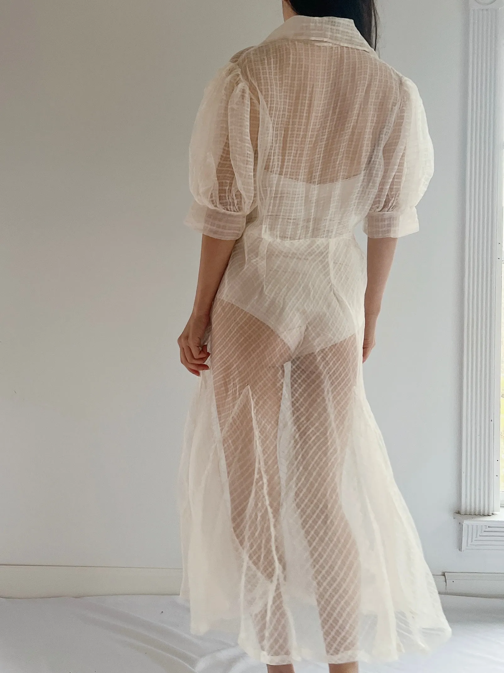 1940s Organdy Puff Sleeve Dress - M